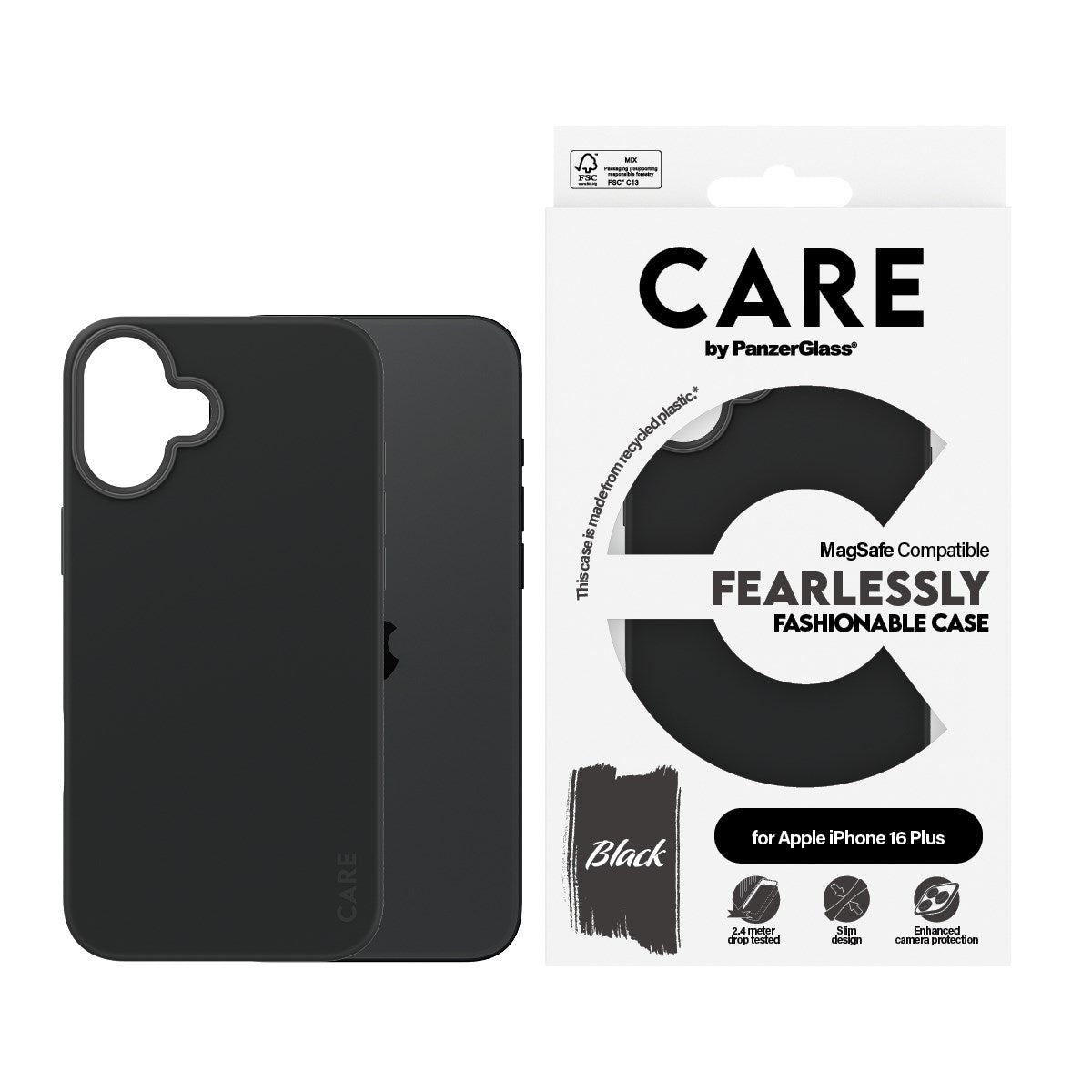 CARE by PanzerGlass® Case Black w. MagSafe iPhone 16 Plus